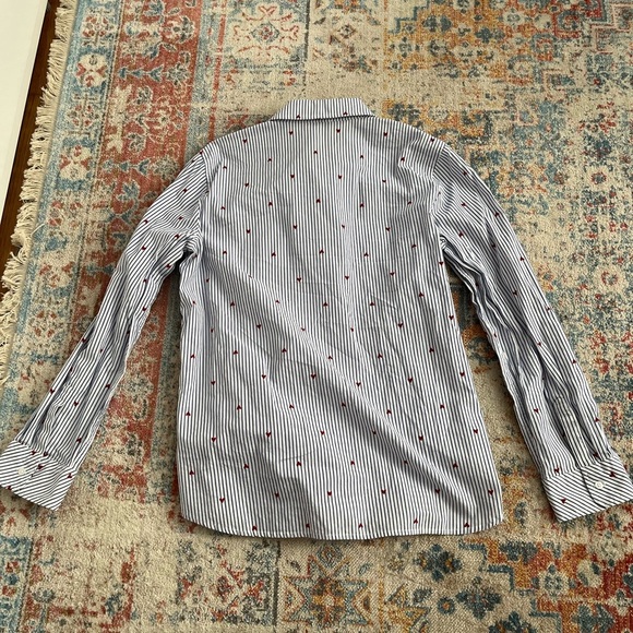 Talbots blue and white striped button down with embroidered hearts - Picture 5 of 5